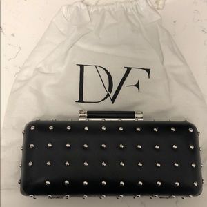 DVF Tonda Studded Leather Clutch Bag, Black